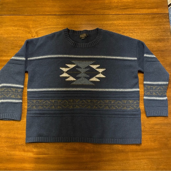 Pendleton Wool Men’s Blue Aztec Western Style Crewneck Sweater Size XL - Picture 1 of 7